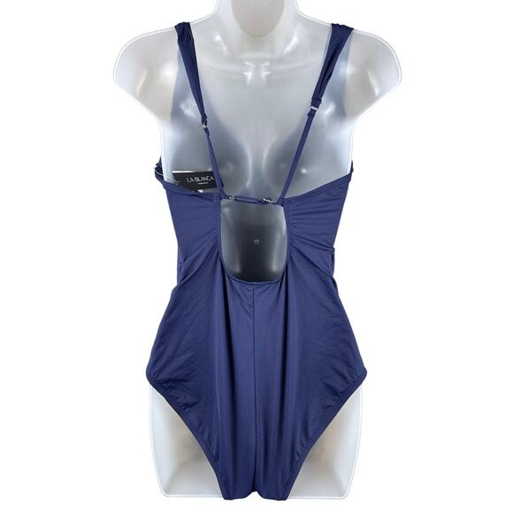 La Blanca Swimsuit One Piece Size 12 Island Goddess Indigo Cross Front Keyhole - Picture 4 of 8